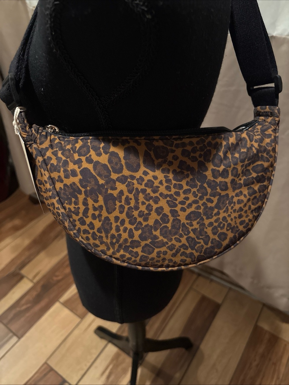 Leopard Crescent Crossbody Bag - Brown/Black